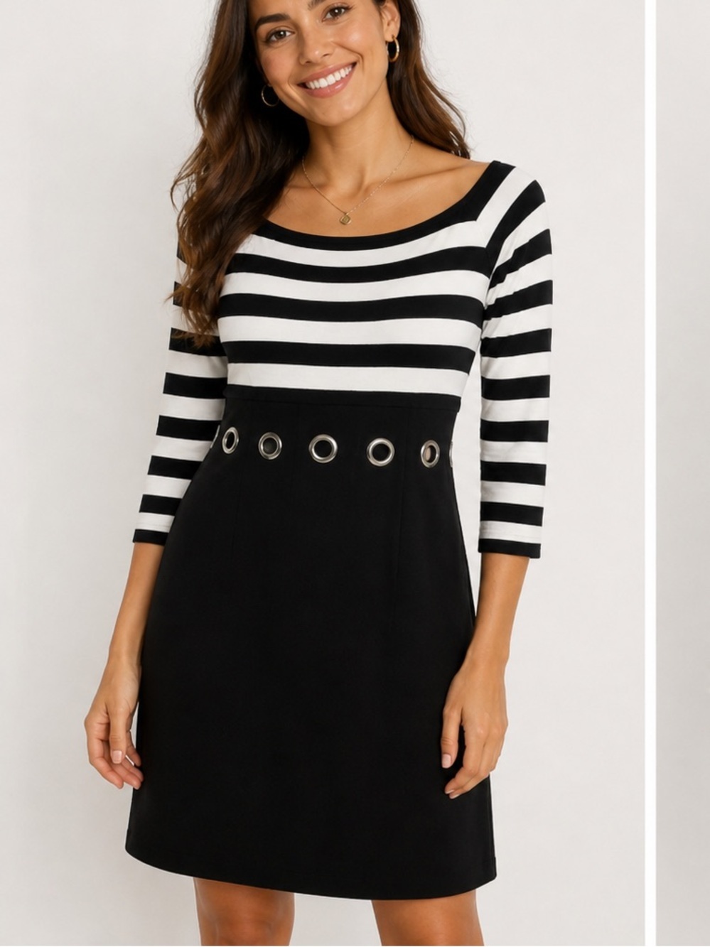 Joseph Ribkoff Black and White Striped Midi Dress cut out size 4